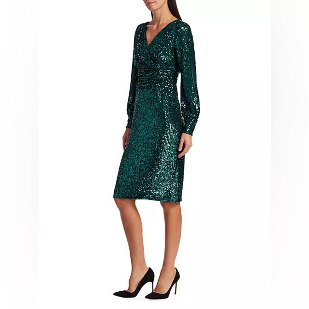 Rickie Freeman Teri Jon Teal Sequin midi dress! Great for the Holidays!